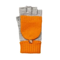 Women’s Two-Tone Fingerless Gloves With Mitten Flap -Dents 6 3276 Dove Grey Tangerine 2