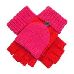 Women’s Two-Tone Fingerless Gloves With Mitten Flap -Dents 6 3276 Pink Berry