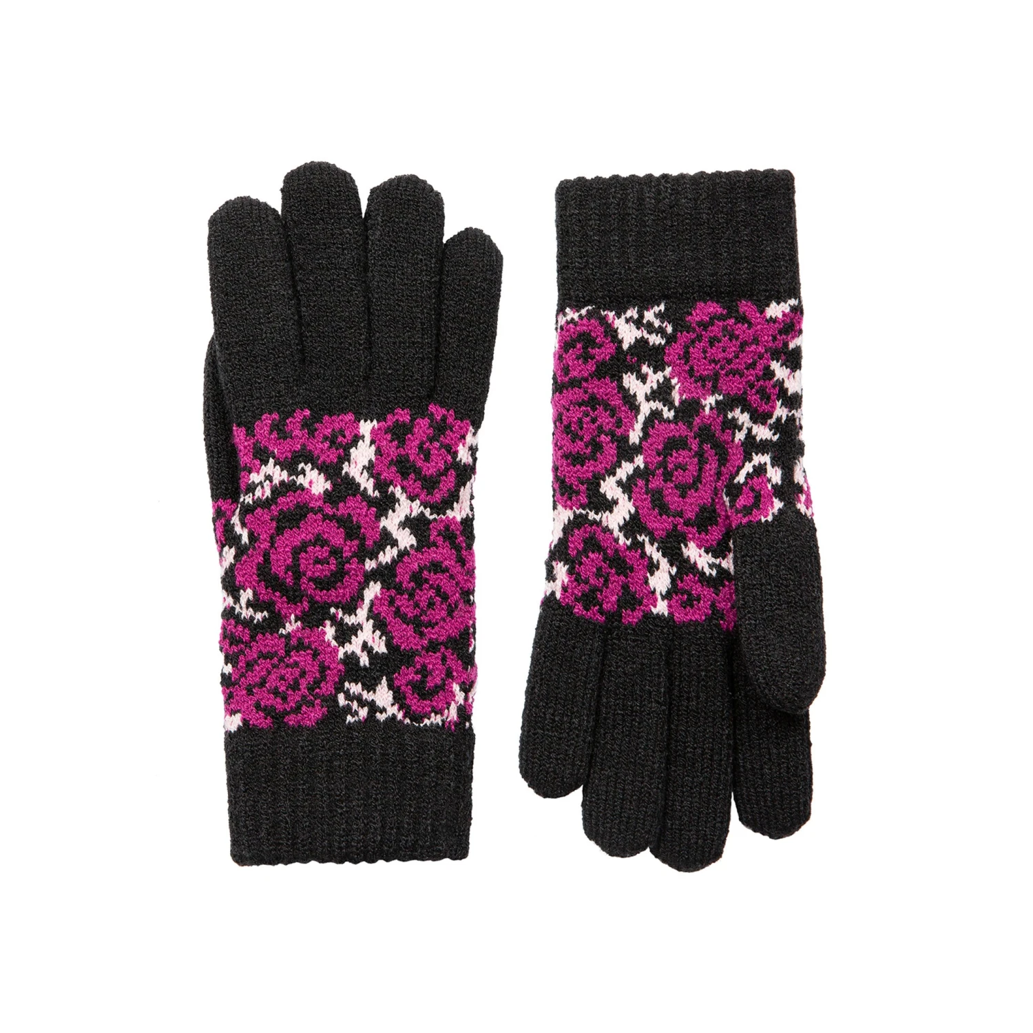 Women’s Jacquard Knitted Gloves With Rose Pattern - Image 14
