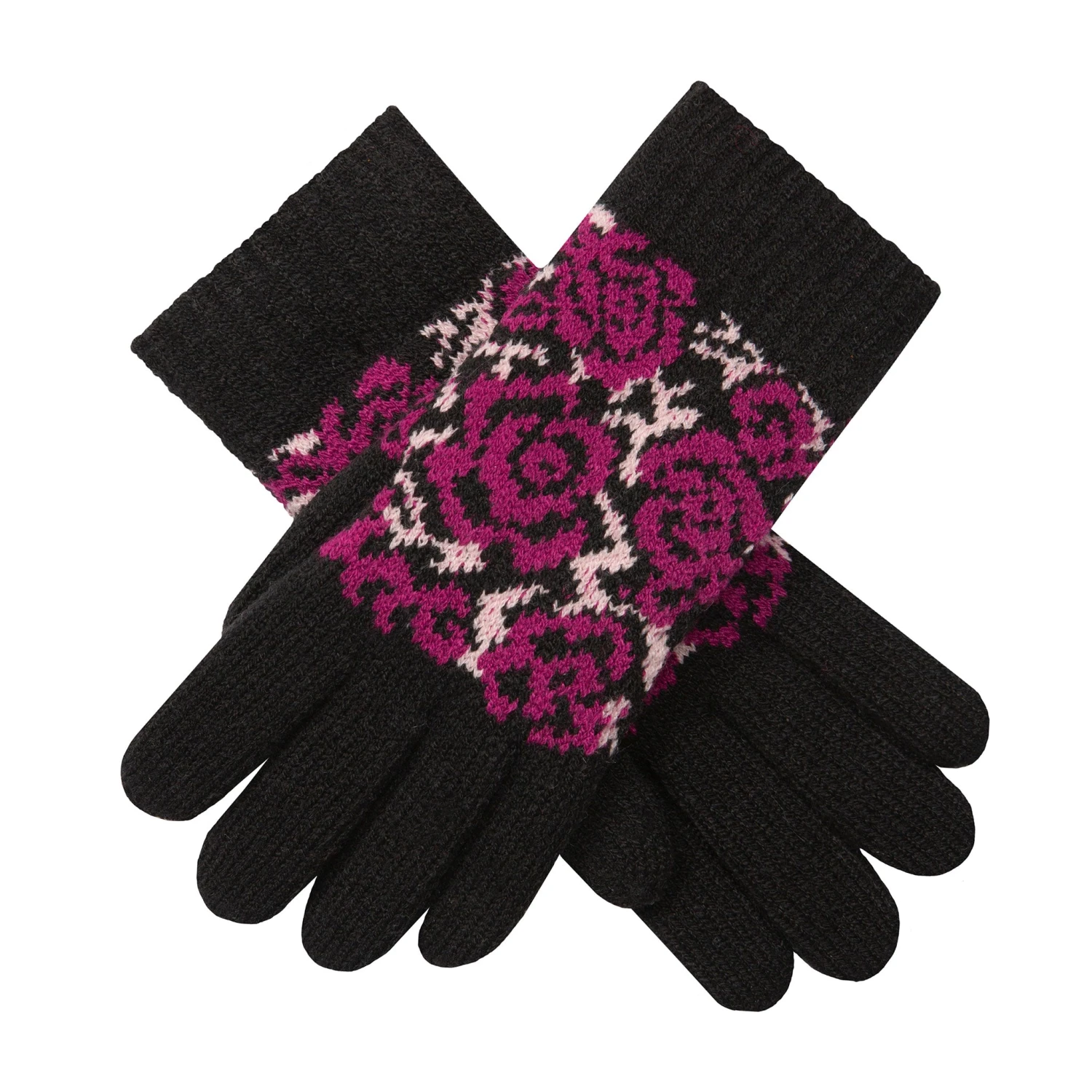 Women’s Jacquard Knitted Gloves With Rose Pattern - Image 12