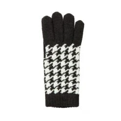Women’s Jacquard Knitted Gloves With Dogtooth Pattern -Dents 6 3282 Black Winter White 2