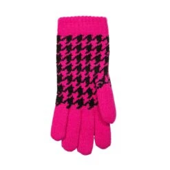 Women’s Jacquard Knitted Gloves With Dogtooth Pattern -Dents 6 3282 Fuchsia Black 3