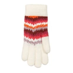 Women’s Jacquard Knitted Gloves With Contrasting Stripes -Dents 6 3283 Winter White 3