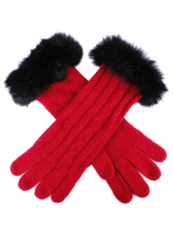 Women's Cable Knit Gloves With Fur Cuffs -Dents 6 4224 20berry