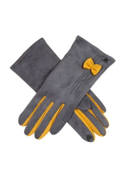 Women's Touchscreen Velour-Lined Faux Suede Gloves With Colour Contrast Details -Dents 6 4262 Charcoal Ochre a1e0dac4 c8bc 4650 97df c98ae8ecaf99