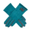 Women's Touchscreen Velour-Lined Faux Suede Gloves With Colour Contrast Details