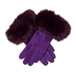 Women's Touchscreen Velour-Lined Faux Suede Gloves With Faux Fur Cuffs 21 Women's Touchscreen Velour-Lined Faux Suede Gloves With Faux Fur Cuffs -Dents 6 4264 Amethyst