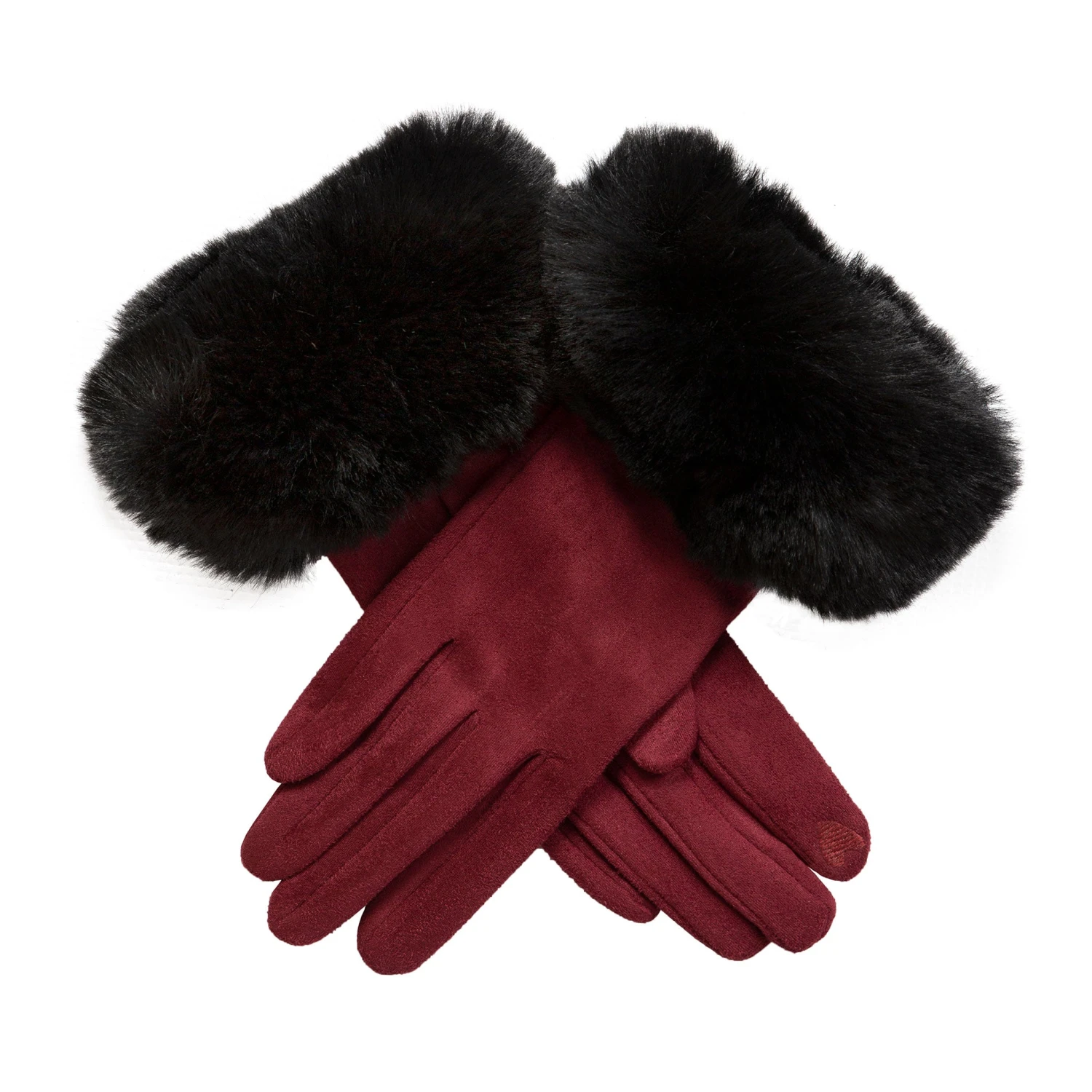 Women's Touchscreen Velour-Lined Faux Suede Gloves With Faux Fur Cuffs 3 Women's Touchscreen Velour-Lined Faux Suede Gloves With Faux Fur Cuffs - Image 3