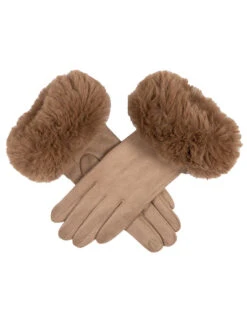 Women's Touchscreen Velour-Lined Faux Suede Gloves With Faux Fur Cuffs 25 Women's Touchscreen Velour-Lined Faux Suede Gloves With Faux Fur Cuffs -Dents 6 4264 Camel