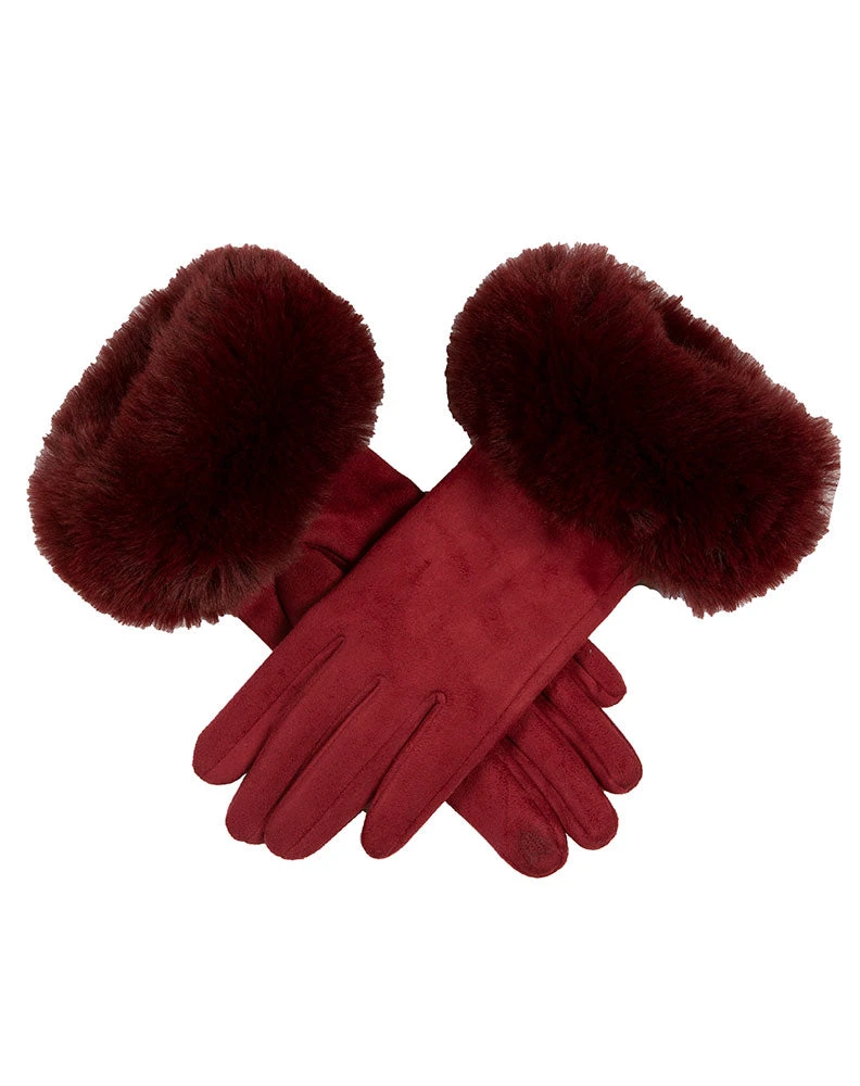 Women's Touchscreen Velour-Lined Faux Suede Gloves With Faux Fur Cuffs 6 Women's Touchscreen Velour-Lined Faux Suede Gloves With Faux Fur Cuffs - Image 6