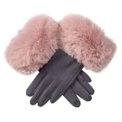 Women's Touchscreen Velour-Lined Faux Suede Gloves With Faux Fur Cuffs 29 Women's Touchscreen Velour-Lined Faux Suede Gloves With Faux Fur Cuffs -Dents 6 4264 Dove Grey Blush