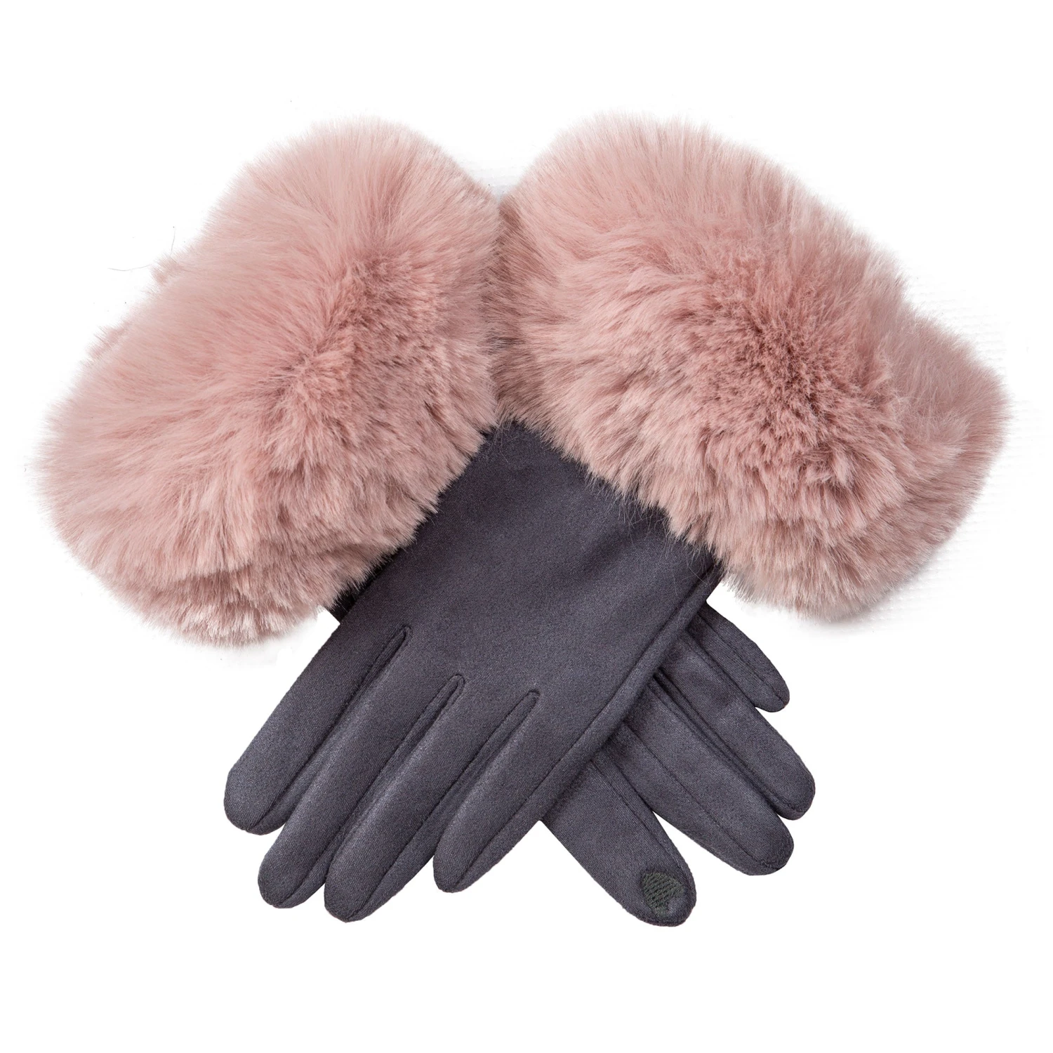 Women's Touchscreen Velour-Lined Faux Suede Gloves With Faux Fur Cuffs 13 Women's Touchscreen Velour-Lined Faux Suede Gloves With Faux Fur Cuffs - Image 13