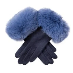Women's Touchscreen Velour-Lined Faux Suede Gloves With Faux Fur Cuffs 31 Women's Touchscreen Velour-Lined Faux Suede Gloves With Faux Fur Cuffs -Dents 6 4264 Navy Cornflower Blue
