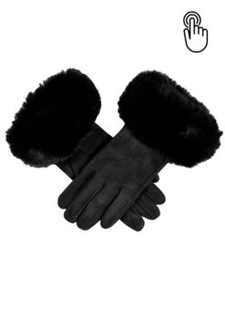 Women's Touchscreen Velour-Lined Faux Suede Gloves With Faux Fur Cuffs 28 Women's Touchscreen Velour-Lined Faux Suede Gloves With Faux Fur Cuffs -Dents 6 4264 black flash