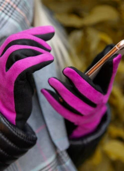 Women’s Touchscreen Three-Point Velour-Lined Faux Suede Gloves With Two-Tone Design -Dents 6 4268 Orchid Black 5f74a859 7b69 4bee 9f80 f31ede6f7692