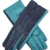 Women’s Touchscreen Three-Point Velour-Lined Faux Suede Gloves With Two-Tone Design