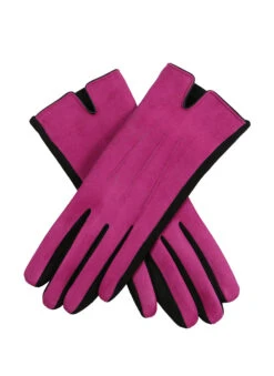 Women’s Touchscreen Three-Point Velour-Lined Faux Suede Gloves With Two-Tone Design -Dents 6 4268OrchidBlack