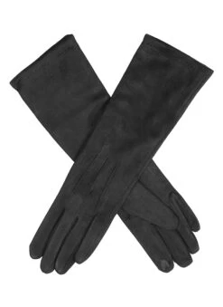 Women’s Touchscreen Long Below-Elbow Velour-Lined Faux Suede Gloves -Dents 6 4269 Black 5d7a66f5 7e99 4740 b7c9 e6550f215598