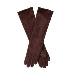 Women’s Touchscreen Long Below-Elbow Velour-Lined Faux Suede Gloves -Dents 6 4269 Conker
