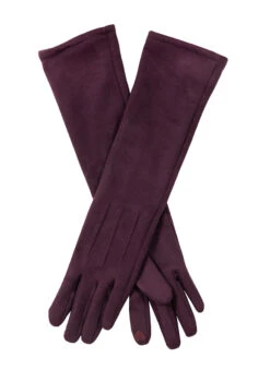 Women’s Touchscreen Long Below-Elbow Velour-Lined Faux Suede Gloves