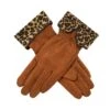 Women’s Touchscreen Velour-Lined Faux Suede Gloves With Faux Fur Leopard Print Cuffs