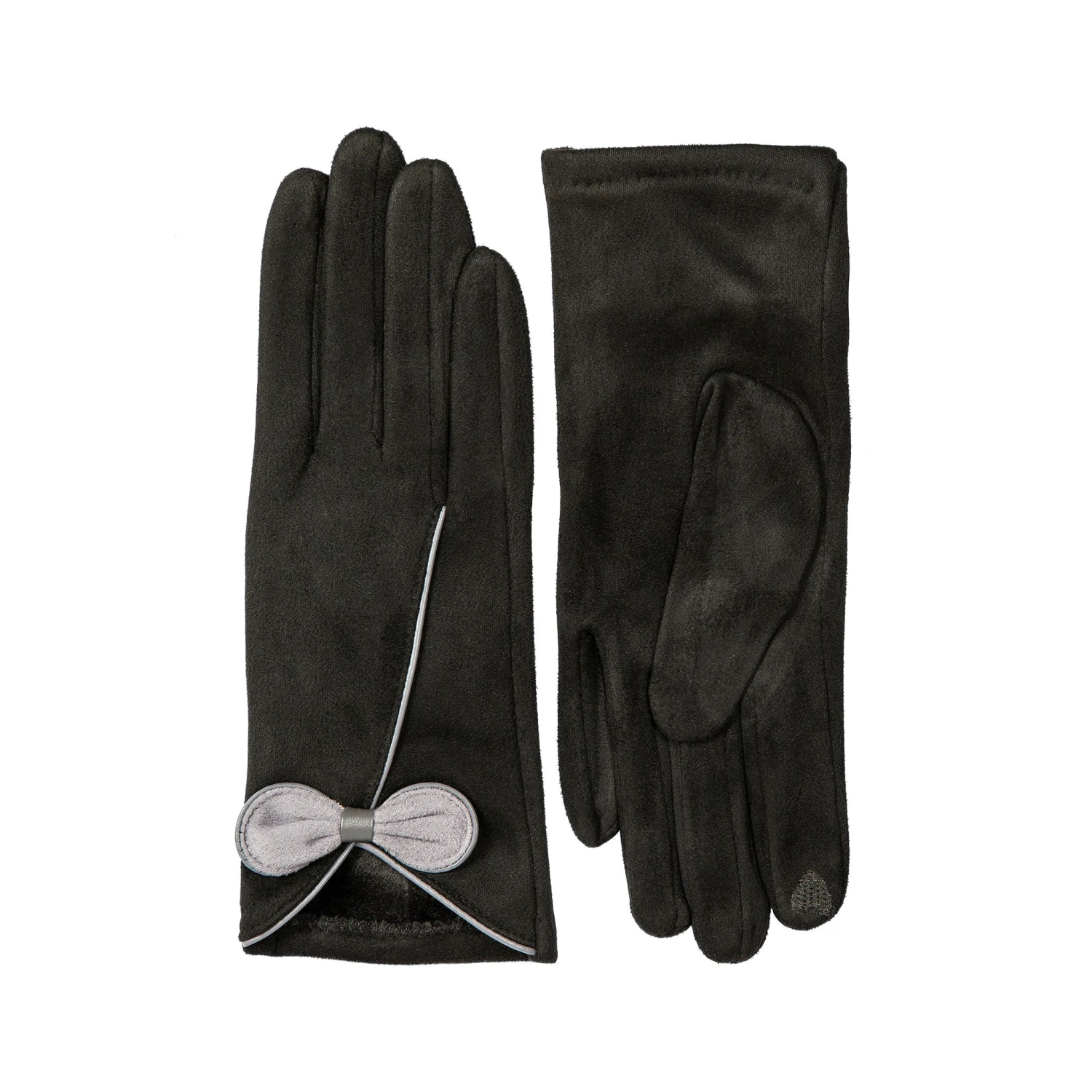 Women’s Touchscreen Velour-Lined Faux Suede Gloves With Contrast Trim And Bow - Image 13