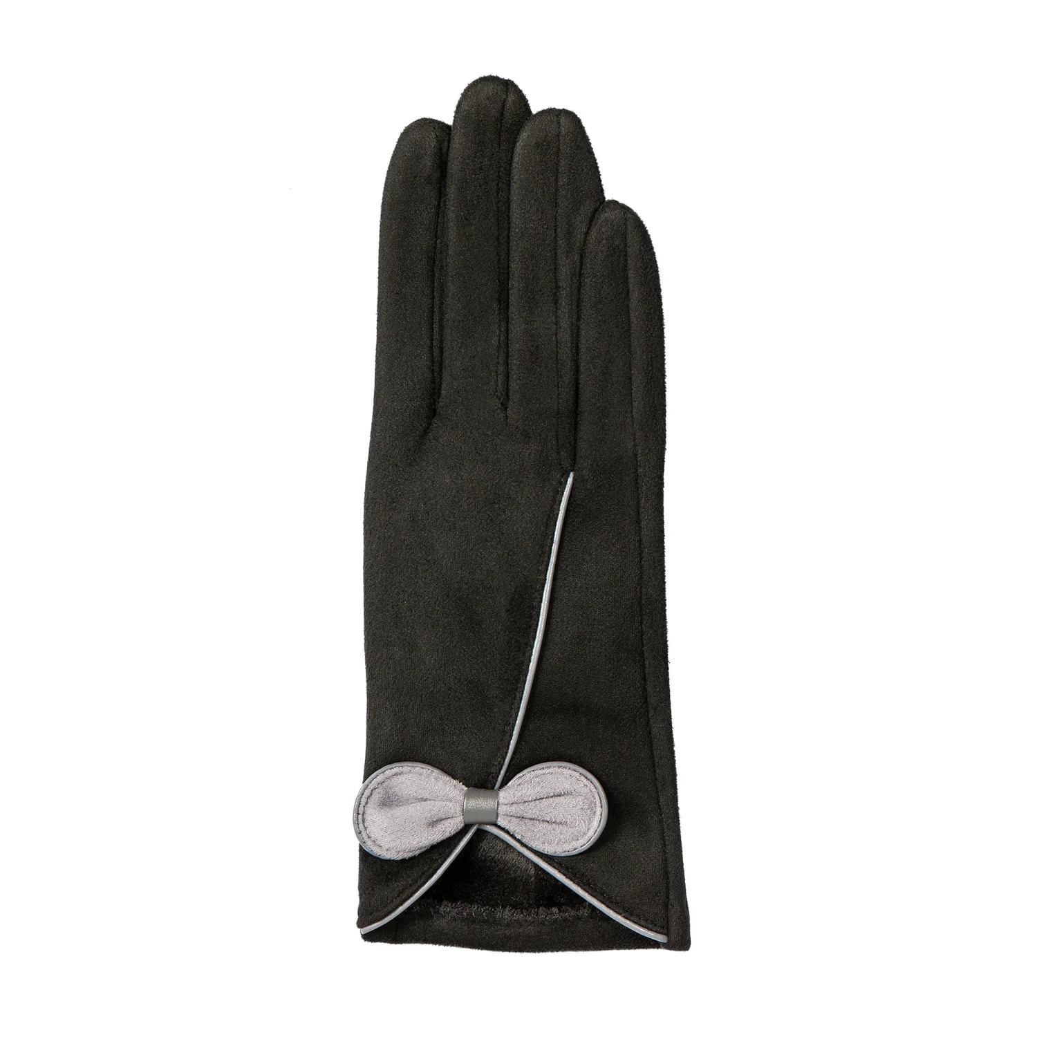 Women’s Touchscreen Velour-Lined Faux Suede Gloves With Contrast Trim And Bow - Image 14