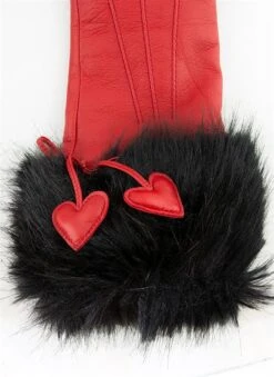 Women's Three-Point Wool-Lined Leather Gloves With Hearts And Faux Fur Cuffs -Dents 7 1002 3 9a7788c8 7361 4630 bd01 59a3d61897c1