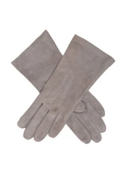 Women's Three-Point Silk-Lined Lamb Suede Gloves -Dents 7 1013 Charcoal