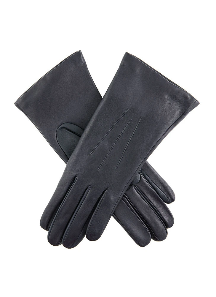 Women's Three-Point Cashmere-Lined Shorter Finger Leather Gloves - Image 6