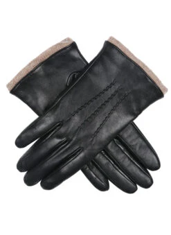 Women’s Three-Point Wool-Lined Leather Gloves With Knitted Cuffs -Dents 7 1135 Black