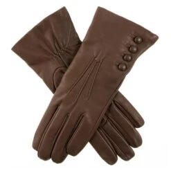 Women’s Touchscreen Three-Point Cashmere-Lined Leather Gloves With Buttons -Dents 7 2060 Mocca 4516a807 5087 4e0c a671 5bb7219562c0