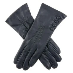 Women’s Touchscreen Three-Point Cashmere-Lined Leather Gloves With Buttons -Dents 7 2060 Navy e074d197 c22c 4241 92f2 bdaf8fba9e1b