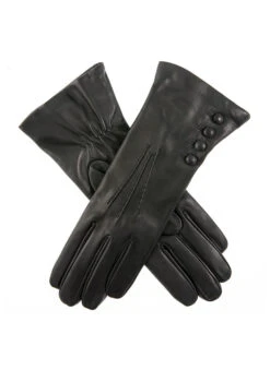 Women's Three-Point Cashmere-Lined Leather Gloves With Buttons