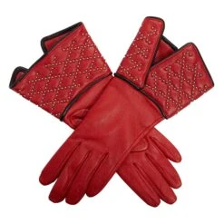 Women’s Silk-Lined Leather Gloves With Studded Gauntlet Cuff