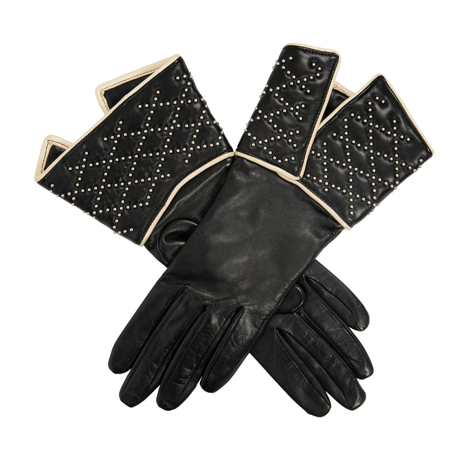 Women’s Silk-Lined Leather Gloves With Studded Gauntlet Cuff - Image 2