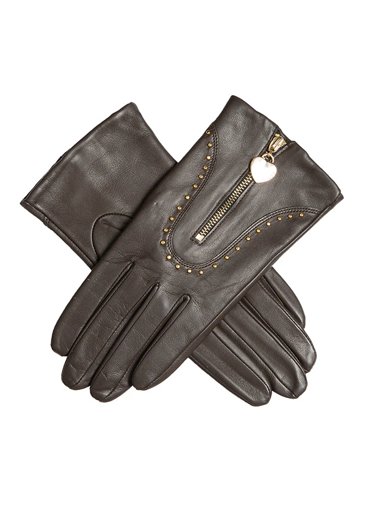 Women's Lined Leather Gloves With Studs And Heart Pendant - Image 5