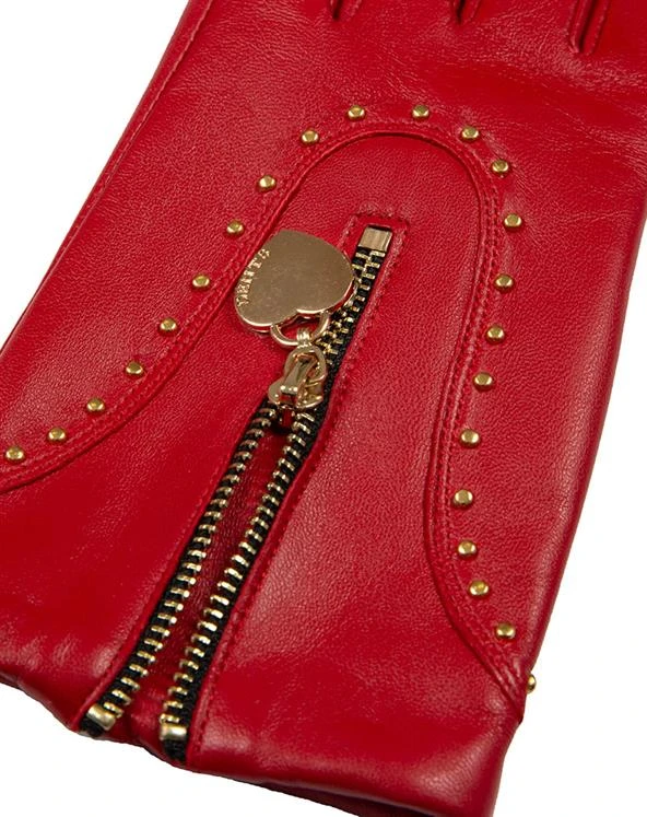 Women's Lined Leather Gloves With Studs And Heart Pendant - Image 4