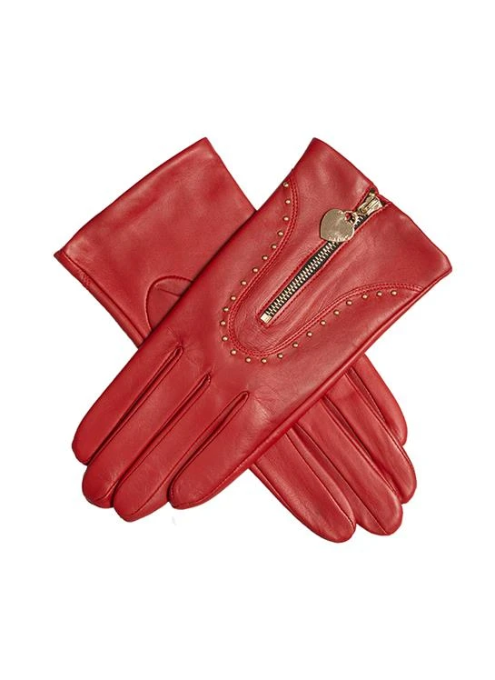 Women's Lined Leather Gloves With Studs And Heart Pendant