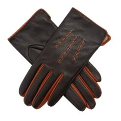 Women's Three-Point Lined Leather Gloves With Contrast Details