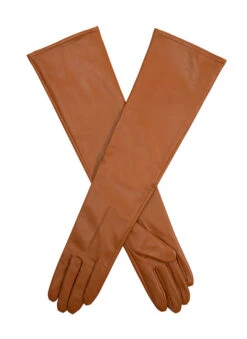 Women's Single-Point Long Above-Elbow Lined Leather Gloves -Dents 7 2460 Cognac