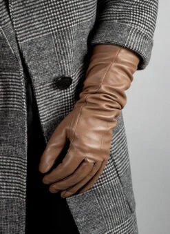 Women's Single-Point Long Above-Elbow Lined Leather Gloves -Dents 7 2460 Country Brown