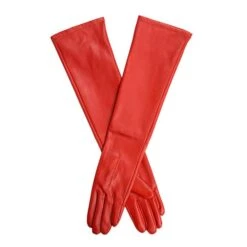 Women's Single-Point Long Above-Elbow Lined Leather Gloves -Dents 7 2460Chilli