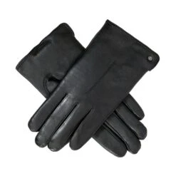 Women’s Touchscreen Single-Point Faux Fur-Lined Leather Gloves -Dents 7 2461 Black