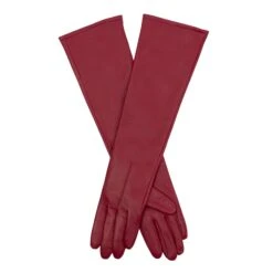 Women's Single-Point Long Above-Elbow Lined Leather Gloves -Dents 7 2640 Wine