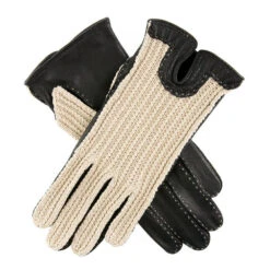 Women's Handsewn Crochet-Back Imitation Peccary Leather Driving Gloves