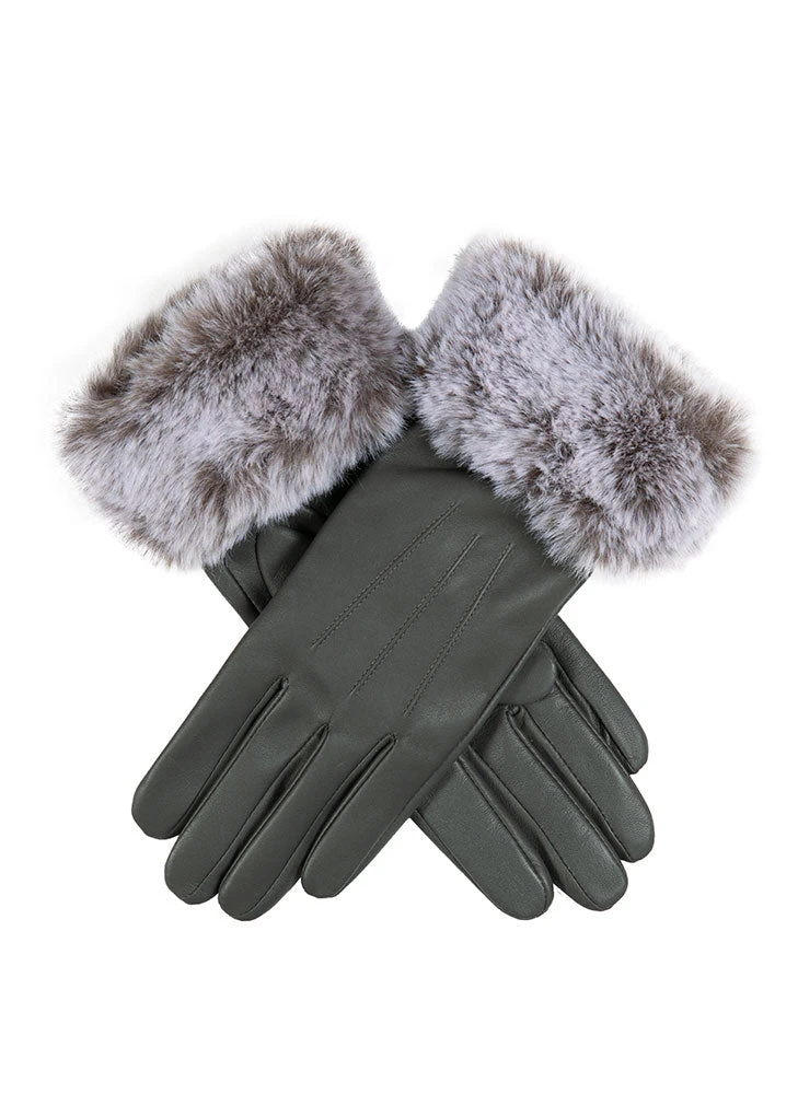 Women’s Touchscreen Three-Point Lined Leather Gloves With Faux Fur Cuffs - Image 8