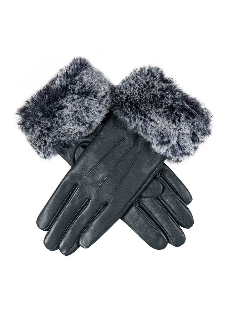 Women’s Touchscreen Three-Point Lined Leather Gloves With Faux Fur Cuffs - Image 6