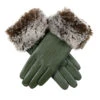 Women’s Touchscreen Three-Point Lined Leather Gloves With Faux Fur Cuffs