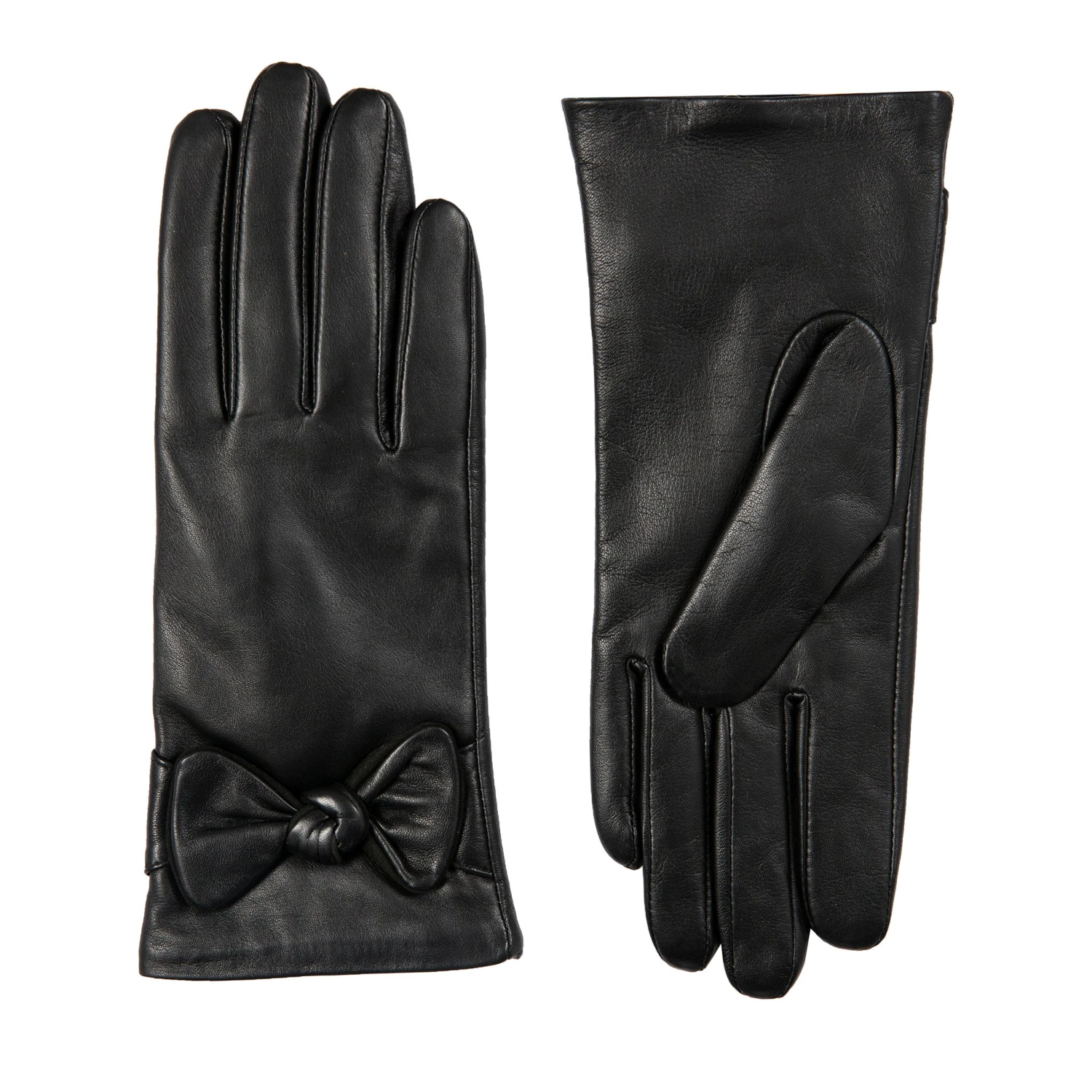 Women’s Touchscreen Wool-Lined Leather Gloves With Bow - Image 9
